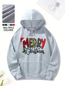 50% Cotton 50% Polyester Men's Warm Hoodie: Christmas Printed Pattern, High-Quality Skin-Friendly Fabric, Drawstring Design, Autumn & Winter Essential, Perfect for Daily Wear, Street, Gym, Basketball, Fishing. Men'S casual hooded sweatshirt - Gris - Ver 1