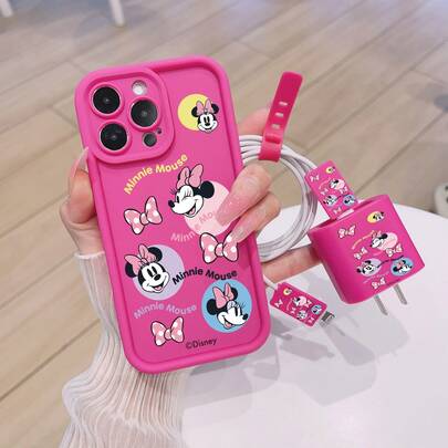Disney Estuche de teléfono y juego de cable de datos con diseño de patrones de Disney, con licencia oficial de Disney, compatible con iPhone 17, 16, 15, 14, 13, 12, 11 y varios modelos