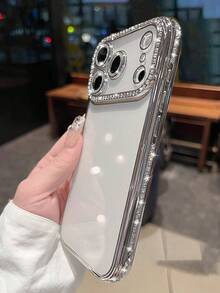 Funda de teléfono transparente con protección de lente de cámara, chapada en un proceso de enchapado lujoso que muestra un diseño exquisito y glamoroso para adaptarse a una variedad de modelos, incluido el último 17 Pro Max y otras versiones populares. Regalo de cumpleaños de primavera - Plateado - Ver 6
