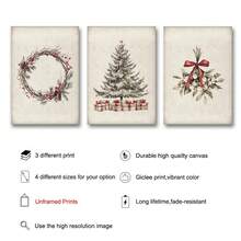 Zestaw 1/3 szt. Nieoprawionego, zabytkowego wieńca świątecznego z sosną, rustykalny plakat na ścianę do świątecznego festiwalu, wydruk na płótnie, minimalistyczny wystrój wiejskiego domu, rustykalny, zimowy, świąteczny, retro obraz do mieszkania, salonu, sypialni, nowoczesnej dekoracji domu