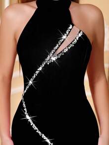 Love Aing LOVE Aing Damen elegantes Luxus Pailletten Mesh Patchwork handgefertigtes Hochzeit Gast Abendkleid mit hohem Schlitz