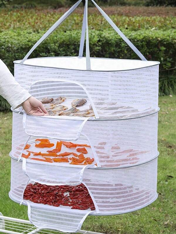 1pc/2pcs Drying Net, Flat Drying Net Pocket, Clothes Sweater, Cashmere Sweater, Underwear, Socks Basket, Clothes Rack Food Drying Basket With Windproof And Mosquito Proof Mesh Cover For Drying Vegetables, Dried Fish, Chili Peppers, Sweet Potatoes, Radishes, Portable Folding Multifunctional Drying Net