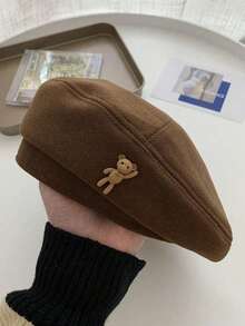 1顶女士复古泰迪熊贝雷帽，复古针织艺术家贝雷帽，适合秋冬季日常保暖防风 - 彩色 - 查看 10