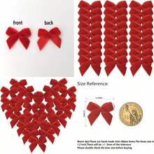Micomon 50pcs 1.2-Inch  Mini Ribbon Bows For Crafts Wedding Gift Sewing Scrapbooking Hair Bows Belts - Classic Style Christmas Holiday Occasion - Red Hearts