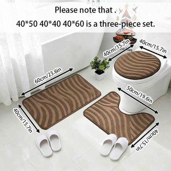 3 قطع طقم سجاد حمام ماص ومانع للانزلاق - 1 قطعة سجادة حمام 40 * 50 سم ، 1 قطعة سجادة حمام 40 * 60 سم ، 2 قطعة سجادة ناعمة ومريحة 40 * 40 سم و 40 * 50 سم للحمام والغرفة والمدخل الخارجي