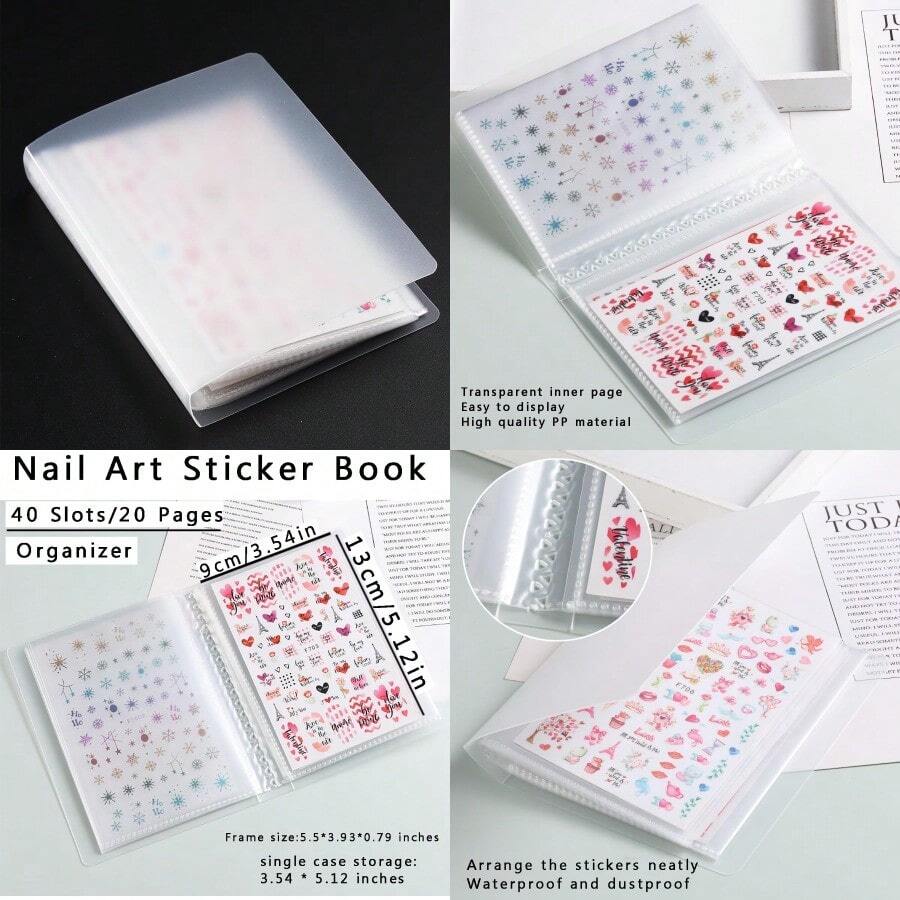 1Pcs 40 Slots Transparent Stickers Storage Book Nail Sticker Organizer For Decals Collecting Empty Display Book Collecting Holder Binder Case Sticker Storage Album DIY Nail Art Tools - 薰衣草 - 查看 1