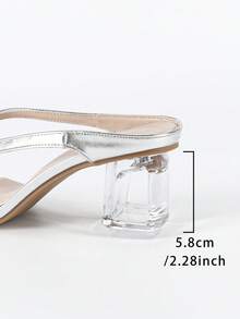 Sandal cao gót quai ngang thời trang, thanh lịch màu bạc đính đá lấp lánh dành cho nữ, thiết kế gót rỗng thoải mái, phù hợp cho tiệc tùng, họp mặt, hoạt động ngoài trời và trang phục mùa xuân hè. - Bạc - Xem 9
