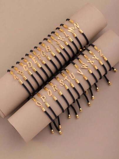 1 ชิ้น สร้อยข้อมือเชือกสำหรับผู้ชาย สแตนเลส A-Z Letter Charm Bracelet สร้อยข้อมือถักแฮนด์เมด ปรับได้ เครื่องประดับของขวัญ