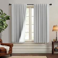 Cream Linen Blackout Curtains 84 Inch Long 2 Panel Set, Thermal Insulated Light Blocking, Neutral Rustic Farmhouse Style, Ivory White, 2025 - 灰色 - 查看 4