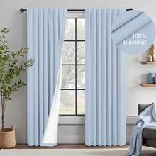 Cream Linen Blackout Curtains 84 Inch Long 2 Panel Set, Thermal Insulated Light Blocking, Neutral Rustic Farmhouse Style, Ivory White, 2025 - Light Blue - 查看 10