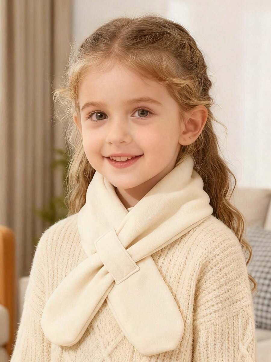1pc Children's Solid Color Scarf, Unisex Baby Cross Neck Warmer, Suitable For Outdoor Warmth, Versatile Fashion Neck Warmer - 1pc - View 1