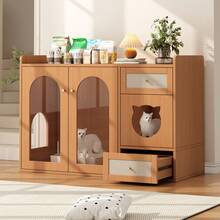 Modern Cat Furniture, Cat House, Multi-Purpose Cat House With Litter Box Area, Feeding Area And Storage, Walnut Look, Perfect For Living Room Bedroom - 棕色 - 查看 1