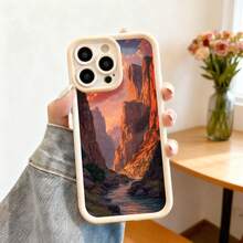 Cubierta de teléfono con diseño de paisaje montañoso al atardecer color negro con impresión de cañón y río para uso diario y viajes - Negro - Ver 3