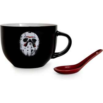 Jason Voorhees 24-Ounce Ceramic Soup Mug W/ Spoon | Bowl For Ice Cream, Cereal, Oatmeal | Large Coffee Cup For Espresso, Caffeine |  & Kitchen Essenals |  Movie Collecble