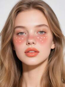 2 片装圣诞节和情人节临时面部纹身贴纸 - 粉色爱心星星闪亮雀斑和腮红图案临时面部纹身贴纸 - 防水防汗，适合情侣圣诞节和节日表演，可持续 3-5 天