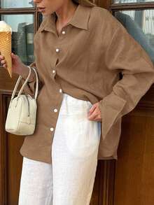 Look Polly Damen Langarmhemd, einfarbig, Einreiher, lässige Mode, rückverfolgbare Baumwolle Herbstkleidung für Frauen, Taschendesign, Schulanfangskleidung, Old Money Stil Damen Weihnachts-Knopfleiste Hemd, Damen Lehrershirts Weihnachten Thanksgiving Shirt Neujahr Look