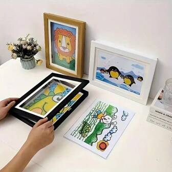 [Diseño juguetón] Marco de arte plegable A4 con apertura frontal - Tema de dibujos animados, soporte de exhibición de imagen en blanco y negro, adecuado para obras de arte y fotos de adolescentes - Perfecto para la decoración de la oficina en el hogar y regalos de cumpleaños, arte de pared de dibujos animados