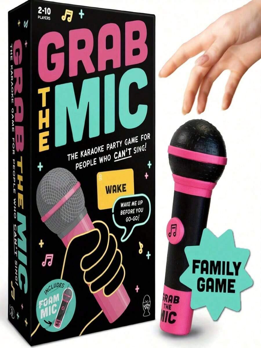 Family Karaoke Board Game W/Foam Mic, 14+ Ages, 2-10 Players - Games For Bad Singers W/ 250 Lyrics (125 Cards) For Hilarious Game Nights & Birthday Party - 黑色 - 查看 1