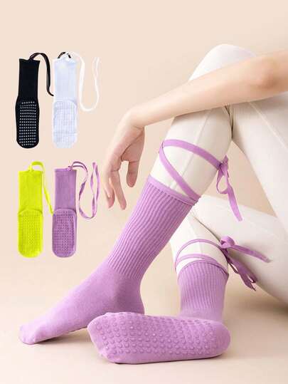 Colorful Yoga Socks With Non-Slip Sole, Criss-Cross Straps, Suitable For Yoga, Pilates, Dance, Dopamine Workouts, Indoor Fitness Training, Calf Socks