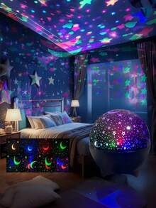 1个声控星空投影LED灯 - 梦幻般的夜灯，可变换颜色，投射月亮和星星图案，USB供电，现代家居装饰，适用于客厅、卧室，圣诞节和万圣节礼物，卧室夜灯 | 星月主题 | 塑料灯罩，卧室LED灯 - 彩色 - 查看 5