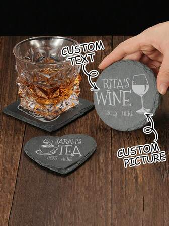 1 st personligt stenunderlägg, personliggör din drink här, anpassad text och drinkbildsprydnad, lasergraverad present till te, kaffe, gin, öl, vin, whisky, unika presenter till honom, henne, pojkvän, flickvän, pappa, mamma, familj, vänner. För årsdagar, alla hjärtans dag, mors dag, födelsedagar, fest, fars dag, examen, bröllop.
