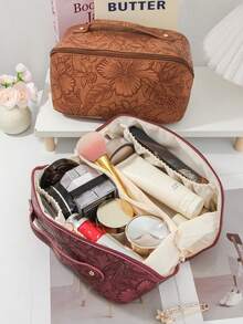 1 Peça Bolsa de Maquiagem Vintage de Estilo Retrô Multifuncional de Grande Capacidade com Estampa Floral, Bolsa de Maquiagem com Suporte, Bolsa de Toalete, Bolsa de Viagem e Higiene, Bolsa de Armazenamento de Cosméticos e Produtos de Cuidados com a Pele, com Design de Abertura Ampla para Fácil Acesso, Elegante e Portátil com Vários Compartimentos, Essencial para Viagens e Vida Diária, Presentes de Aniversário e Natal