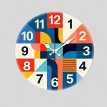 Wooden Clock Colorful Geometric Round Wall Clock Vibrant Block Pattern Design Bold Number Display Artistic Home Living Room Decor Unique Timepiece Modern Interiors Wooden Silent Non-Ticking Wall Clock, Battery Powered, Decoration 2025 - màu đen - Xem 2