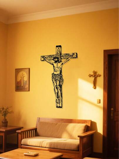 1pc Vintage Metal Wall Decor With Jesus Crucifixion Scene, Jesus Passion Metal Cross Wall Art, Suitable For Living Room, Study, Hallway - Unique Metal Home Decor, Ideal Housewarming Gift, Religious Christian Theme Home Decoration