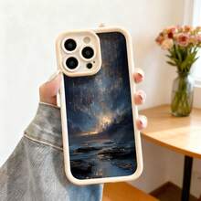 Cubierta de teléfono con borde protector color negro diseño estelar con lluvia de estrellas y mar oscuro para uso diario y viajes - Burdeos - Ver 4