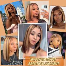 Bob Wig Human Hair Highlight Ombre 13x4 Lace Front Wigs 4/27 Honey Blonde Glueless Wigs Human Hair Pre Plucked With Baby Hair 180 Density Short Bob Wigs For Women Human Hair
