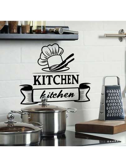 1pc Kitchen Chef Hat Tableware Pattern Creative Kitchen Wall Decoration Stickers Suitable For Bedroom Decoration Living Room Decoration Wall Background Wall Decoration Home Decoration To Make Your Life Refreshed Modern Life Home Decoration