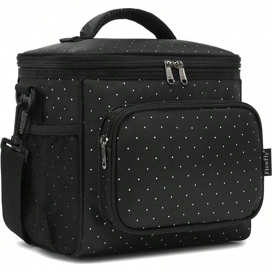 Insulated Reusable Lunch Bag Adult Large Lunch Box For Women And Men With Adjustable Shoulder StrapFront Zipper Pocket And Dual Large Mesh Side Pockets Leopard - 點 - 查看 1