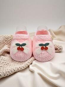 1 Pair Baby Girls' Cherry Mary Jane Ankle Boots, White Knit With Button Strap - Baby Pink - View 4