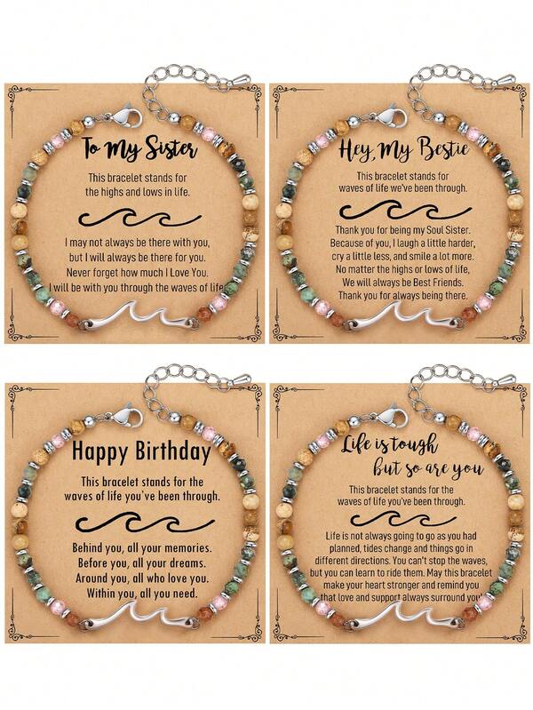 1pc Ocean Wave Stainless Steel Bead Bracelet For Women Healing Comfort Bead Bracelet, Friendship Bracelet, Mood Bracelet Birthday Gift, Gift Card