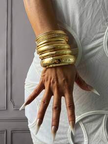 Bộ 15 vòng tay mạ vàng, vòng tay bản rộng, vòng tay dày, bộ vòng tay nữ, quà tặng cho phái nữ. - Vàng - Xem 18