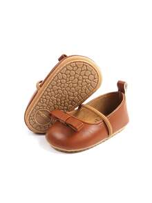 婴儿女童玛丽珍鞋防滑橡胶底芭蕾舞鞋公主裙婚鞋新生儿婴儿鞋学步鞋 - 駝色 - 查看 4