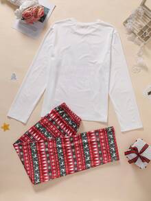 2pcs/Set Men's Christmas Random Print Pattern Regular Fit Crew Neck Pullover Sweatshirt And Pants Loose Pajama Set, Lightweight For Spring/Autumn - Red and White - View 8