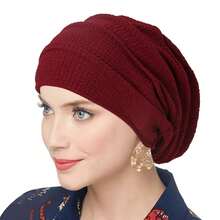 Gorra turbante de mujer con volantes transpirable de verano, gorra holgada y suelta, gorra de tela elástica, envolturas para la cabeza femeninas, gorros de pañuelo musulmán - caqui claro - Ver 3