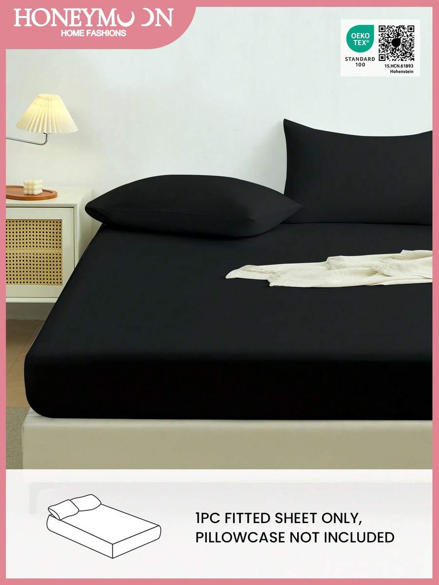 1 pièce Drap-housse de couleur unie, protège-matelas, doux et respirant, convient aux lits simples, doubles, queen et king. Linge de lit essentiel pour la maison et le dortoir - Noir - Voir 1