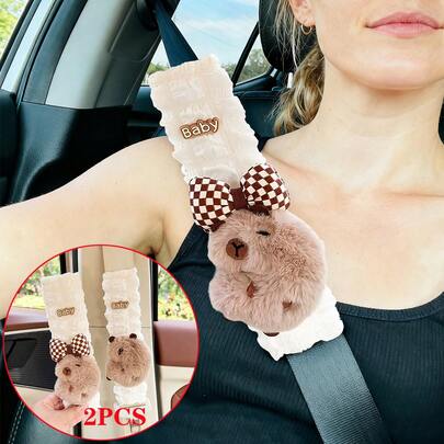 2 Confezioni di Coprisedili per cinture di in peluche a forma di Capibara - Accessori auto morbidi e soffici per donne, decorazione interna accogliente ed estetica, regalo perfetto per gli amanti delle auto | Accessori auto a tema Capibara