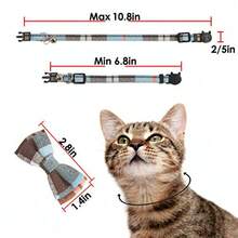 Collar de gato con cascabel y pajarita diseño a cuadros ajustable de  para gatito 17 3 a 27 4 cm (azul claro y marron) - azulclaroymarrn - Ver 6