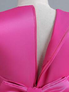 女童蝴蝶结薄纱公主裙短袖派对选美生日婚礼花童连衣裙 - 玫紅色 - 查看 8