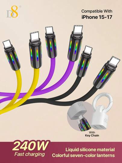 Cable de carga y datos trenzado con luz LED de gradiente de colores, cargador rápido tipo C a tipo C de 240W, tecnología de carga rápida PD PPS, compatible con iPhone 17/17 Pro/17 Pro Max, Air, 16/16 Pro/16 Pro Max, 15/15 Pro/15 Pro Max, iPad Pro, iPad Air, iPad Mini, Galaxy, /Redmi
