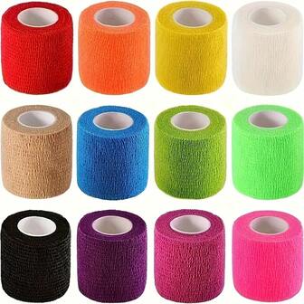 1 paquet de 12 pièces de bandages élastiques auto-adhésifs (couleurs aléatoires) - pour le sport et le soutien de la cheville (taille : 5 cm x 4,50 mètres)