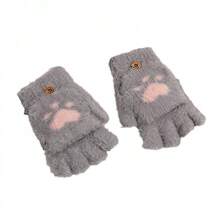 Korean Version Mink Fur Cat Scratch Gloves Autumn Winter Cold-Proof Warm Five-Finger Outdoor Riding Touchscreen Half-Finger Mink Warm - Xám - Xem 6