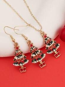 1 Set Elegant Minimalist Casual European & American Holiday Vibe Christmas Tree Necklace & Earrings Set
