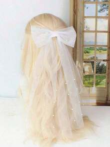 1pc White Bride Birdcage Veil, Faux Pearl Mesh Veil, Simple Style For Wedding Registration, Short Veil For Party, Faux Pearl Hairclip, Wedding Dress Accessory, Simple Design Veil Hair Clip Valentine's Day Valentines-Halloween,Christmas,Fall,Winter, Supplies,