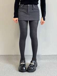 160g Women's Autumn/Winter Tights, Textured Knit , Cozy - Multicolor - View 8