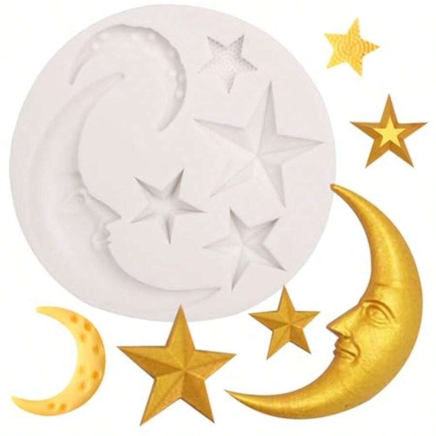 Moon Stars Silicone Fondant Molds Chocolate Candy Baking Molds For Gumpaste Sugarcraft Tool Cake Decorating Tools Epoxy Resin DIY Polymer Clay - 灰色YN187 - 查看 1