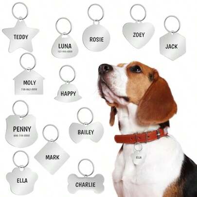 Abbylike 12 etiquetas de identificacion de mascotas de acero inoxidable personalizadas grabadas a medida para cachorros gatos perros mascotas muchas formas incluyendo casa hueso corazon